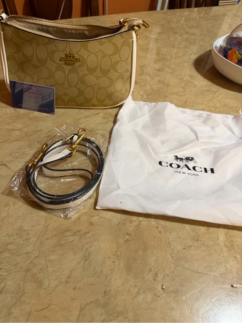 Coach Small Signature Canvas Pouch in Beige with Gold Hardware